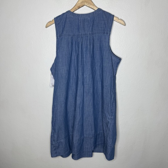 New Sonoma Denim Pintuck Sleeveless Mini Dress Pockets Women's XL Cotton Classic - Picture 5 of 8